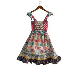 Matilda Jane Girls Bike Path Knot Dress Sz 14 Detachable Apron Whimsical Chic